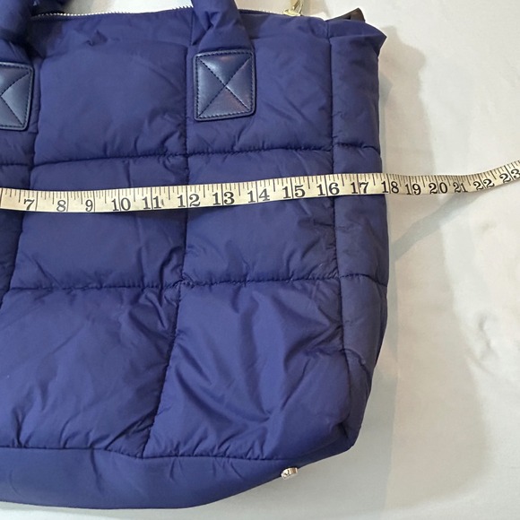 Courage B Blue Puffy Quilted Tote Bag with Gold Tone Logo Charm - Picture 8 of 12